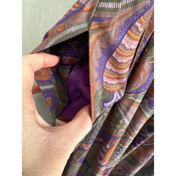 Vintage Kay Unger Dress Small 4 Purple Paidley Midi Pockets Bohemian Cottagecore - Picture 9 of 9